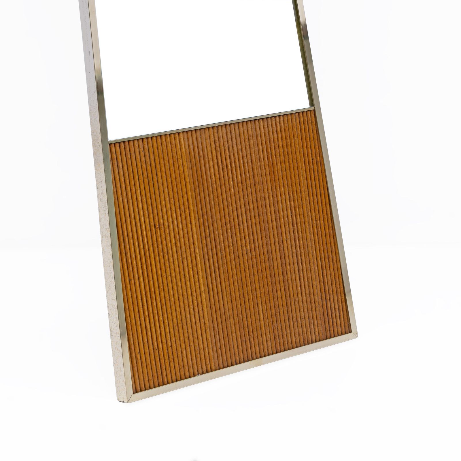 Mid Century Modern Brass And Wood Floor Mirror, Italy, 1970s photo buy