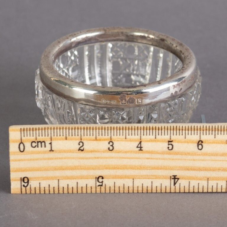 Antique Birmingham Silver Crystal Glass Salt Cellar photo for sale