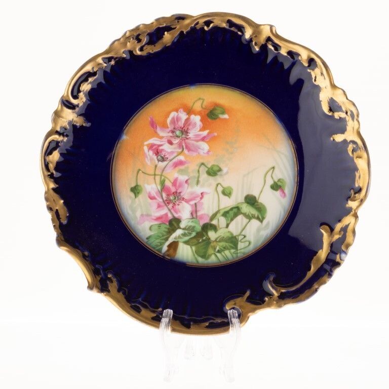 Antique Limoges French Cobalt Porcelain Ceramic Art Nouveau Plate