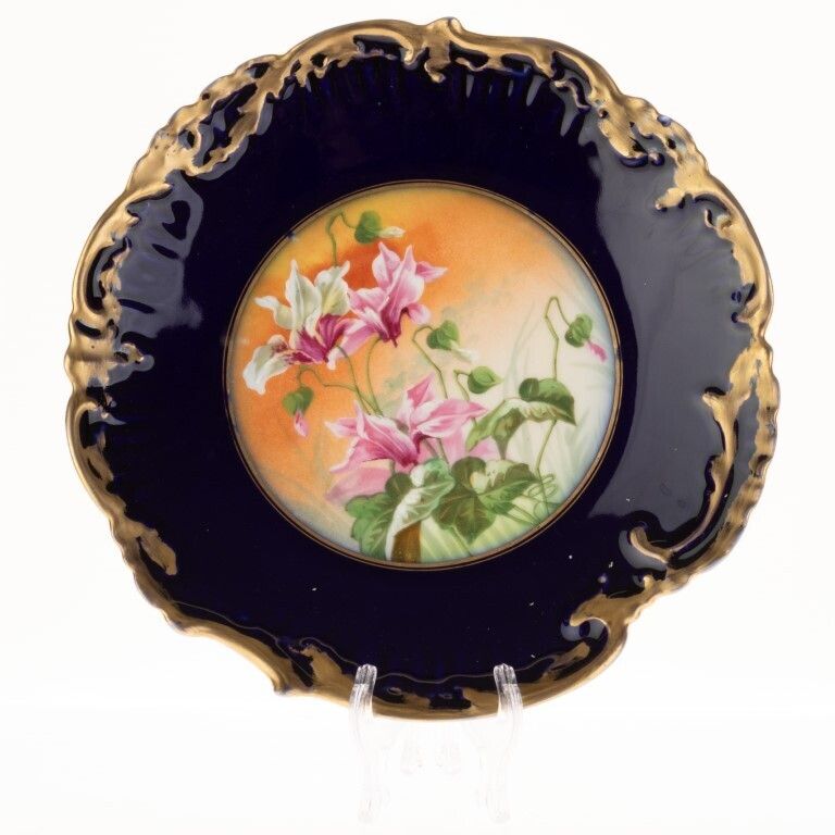 Antique Limoges French Cobalt Porcelain Ceramic Art Nouveau Plate