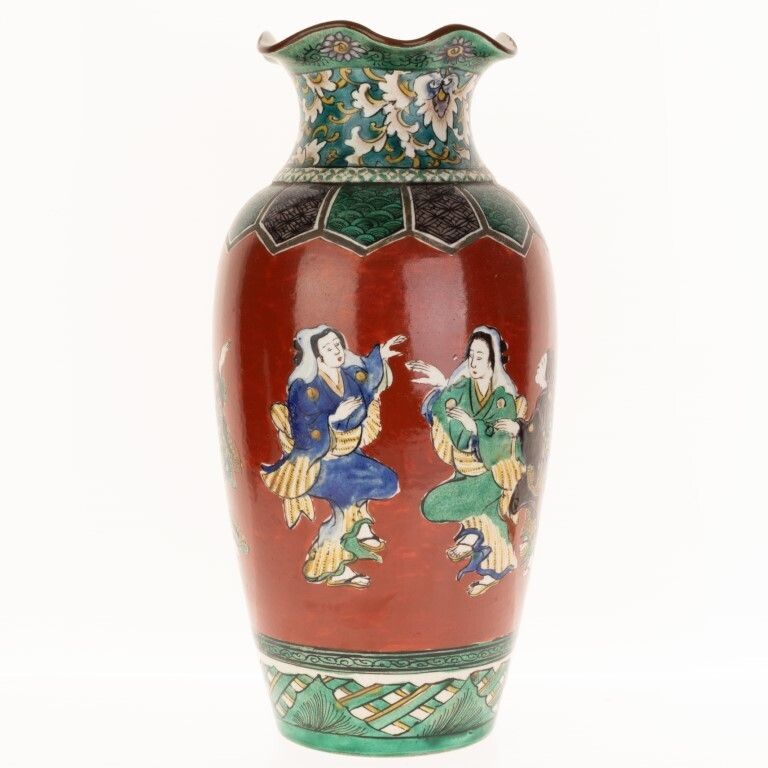 Antique Japanese Hand Painted Figural Vase 19th Century photo furniture