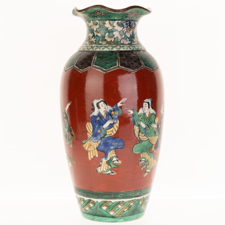 Antique Japanese Hand Painted Figural Vase 19th Century photo furniture