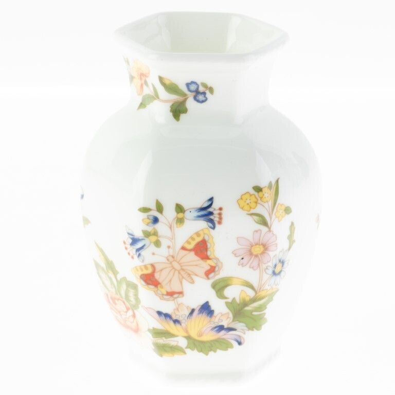 Aynsley Porcelain Ceramic Floral Butterflies Vase