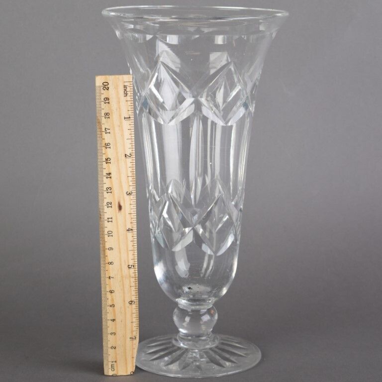 Antique Cut Crystal Glass Footed Trumpet Vase photo for sale