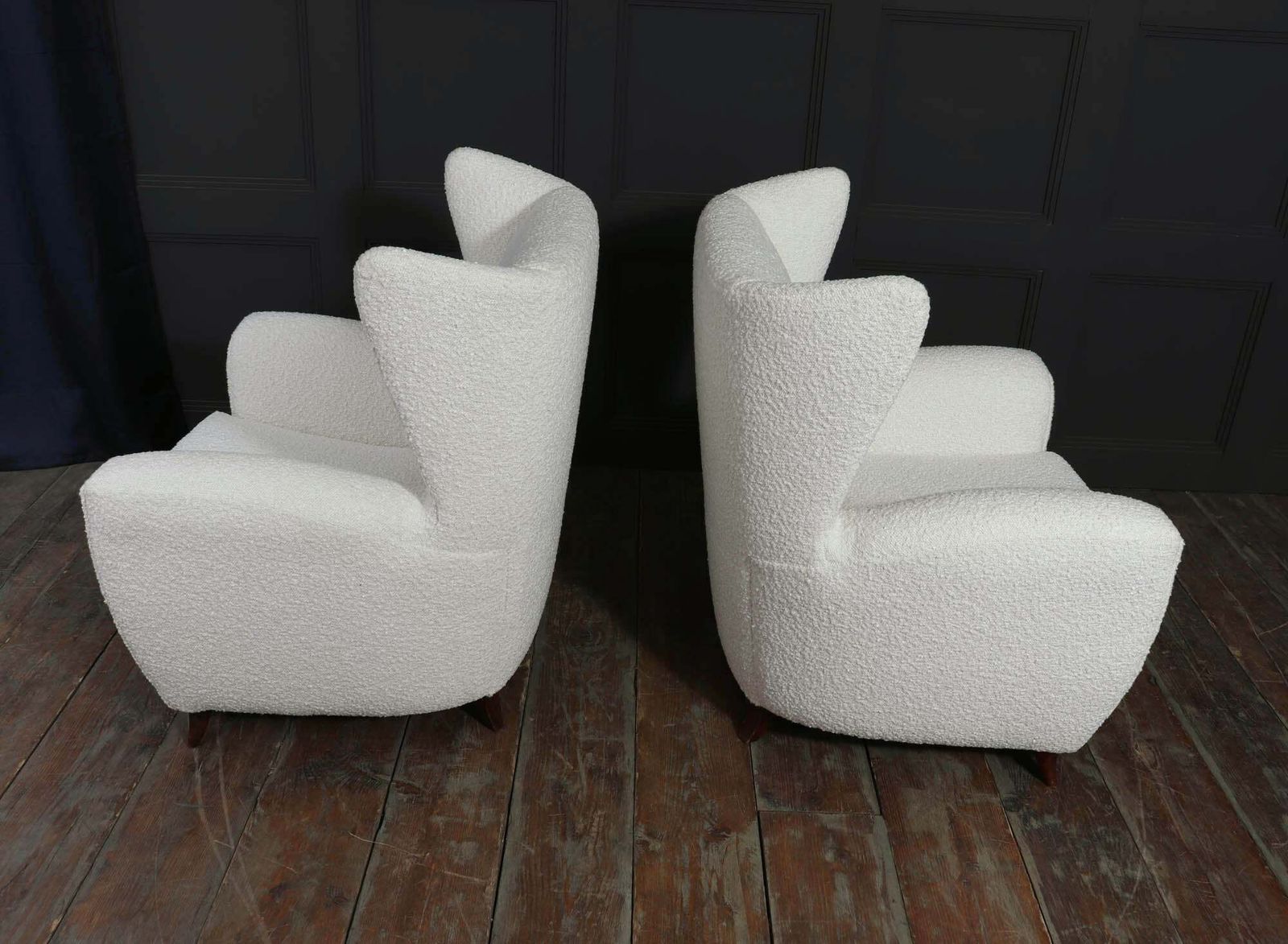Pair Of Italian Mid Century Wingback Armchairs In Bouclé, C. 1950s photo buy