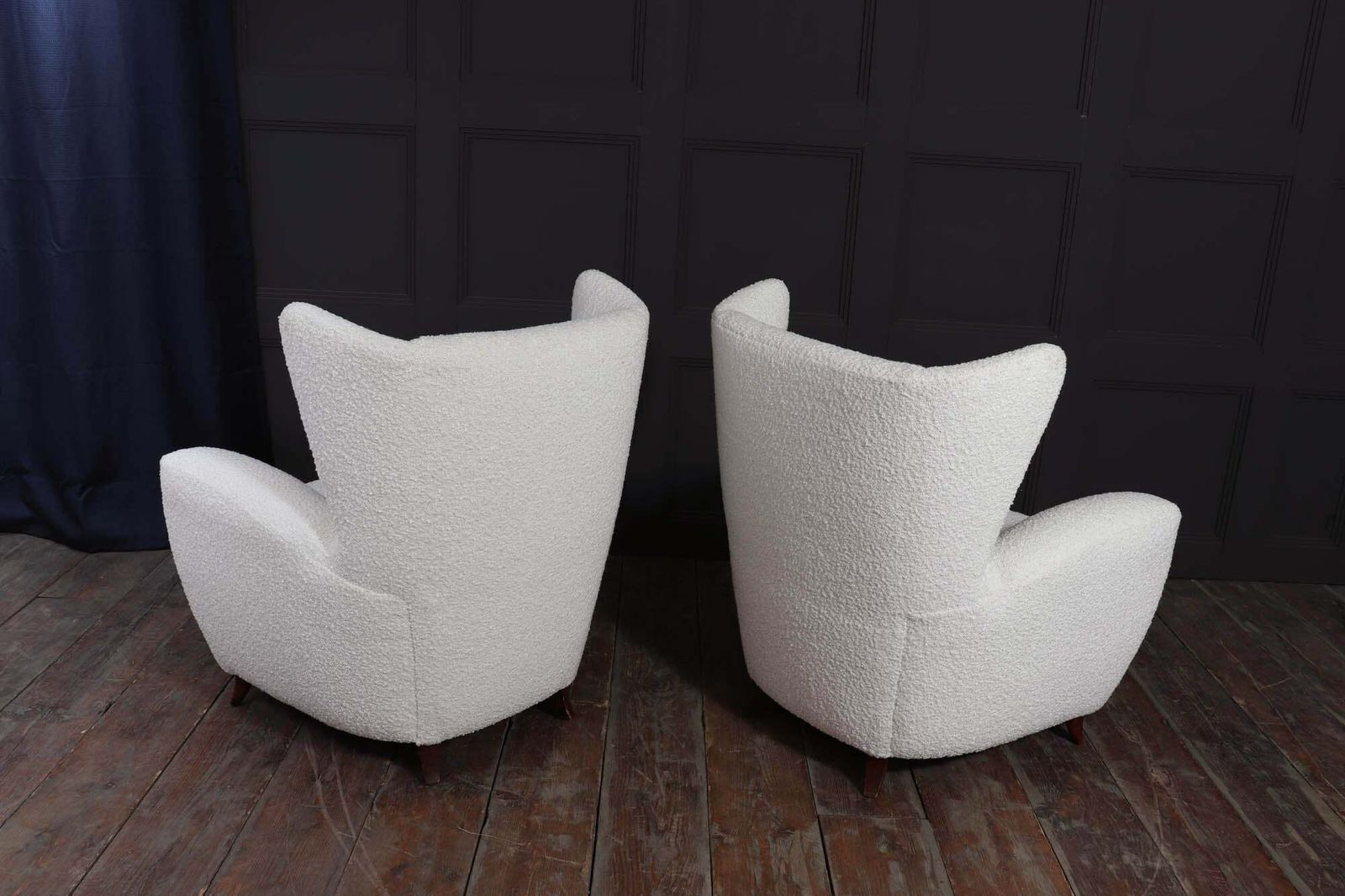 photo furniture Pair Of Italian Mid Century Wingback Armchairs In Bouclé, C. 1950s