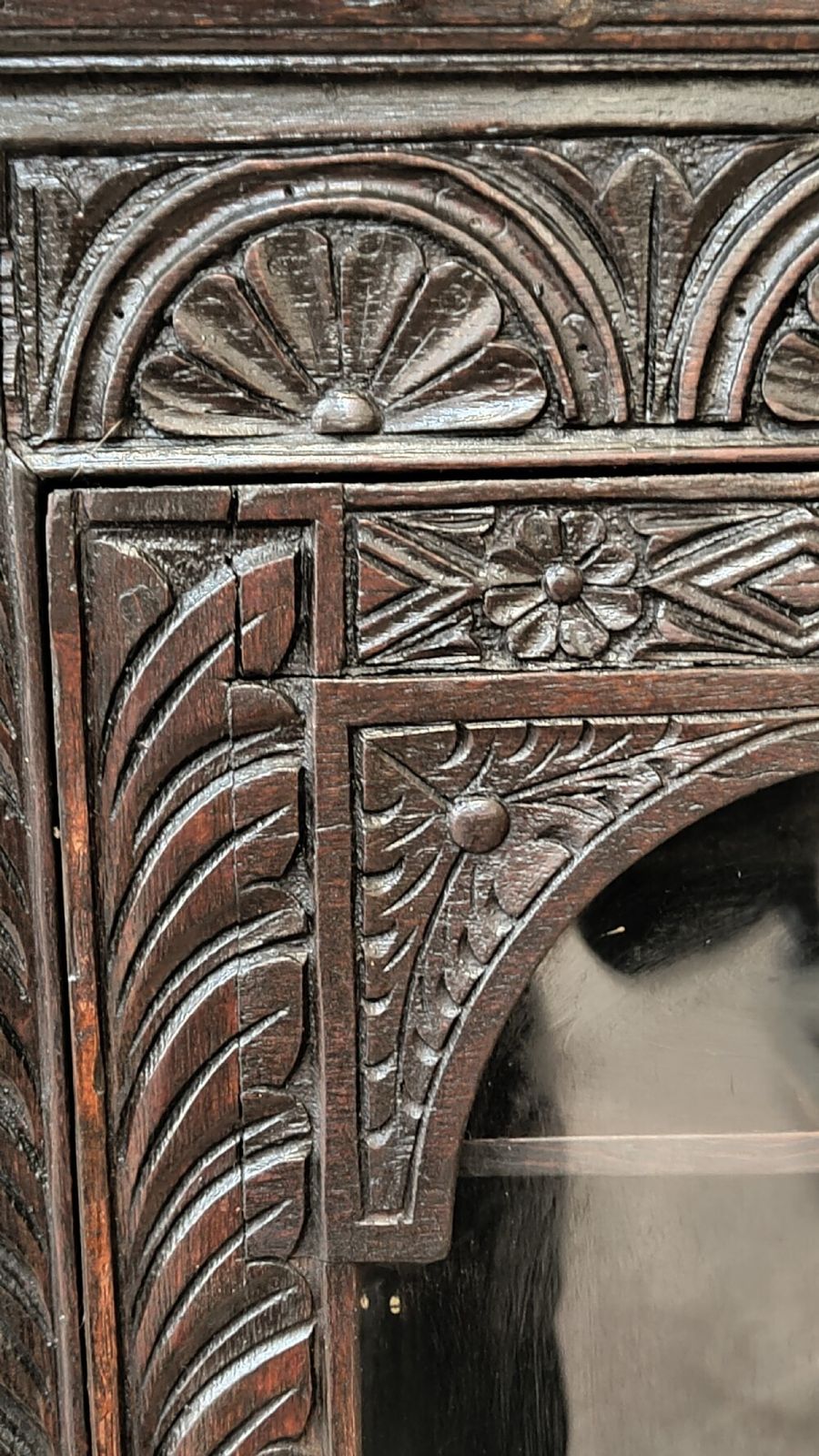 Antique Georgian Solid Dark Oak Hand Carved Corner Cupboard photo Furniture