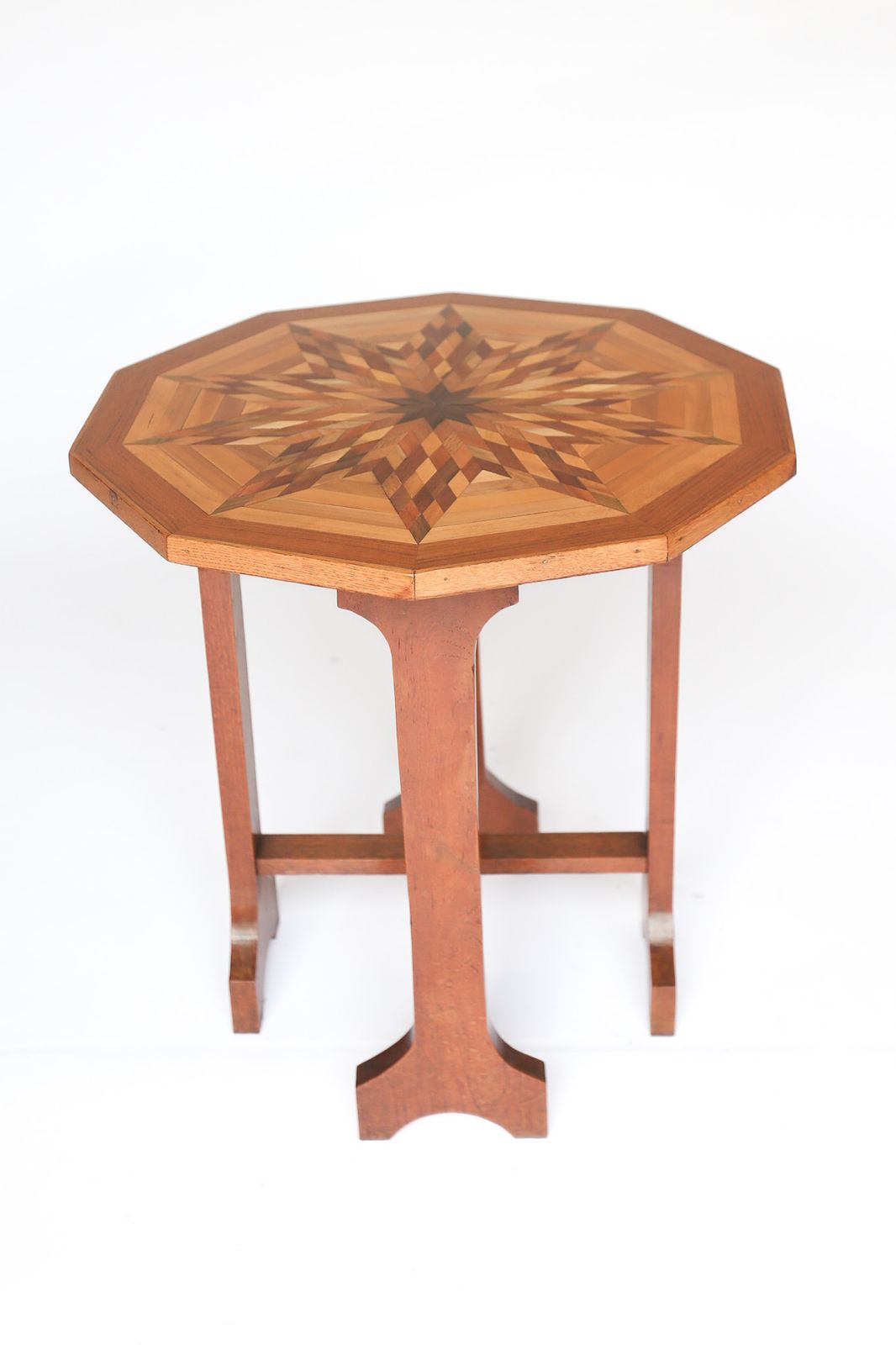 Decagon Shape Specimen Wood  Inlaid Lamp Table By Lebus photo vintage