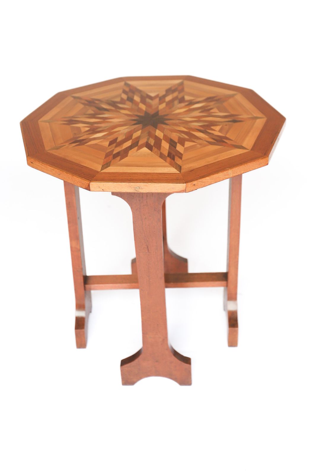 Decagon Shape Specimen Wood  Inlaid Lamp Table By Lebus
