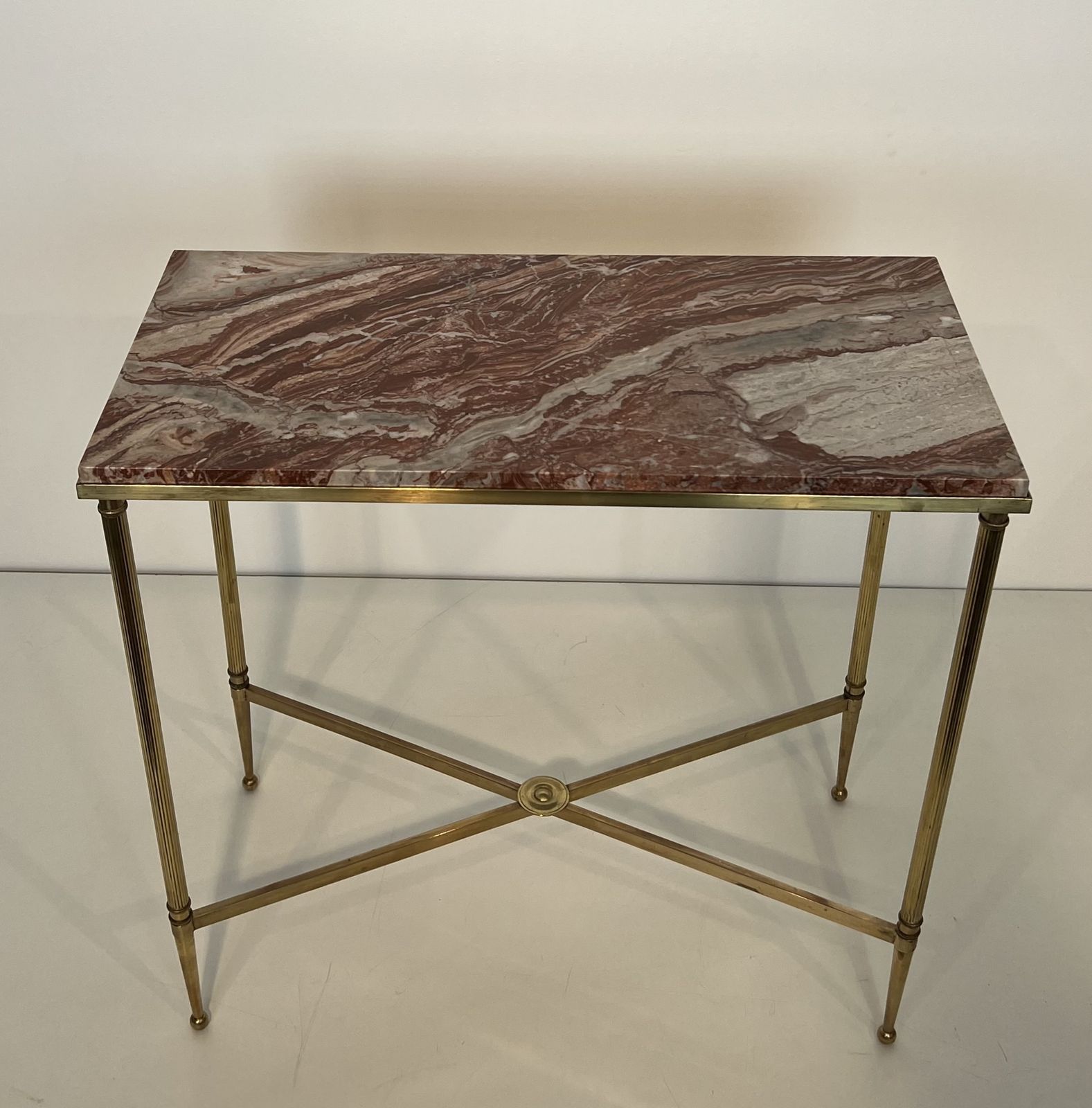 Pair Of Neoclassical Style Brass And Marble Top End Tables From Maison Jansen photo 3850.0