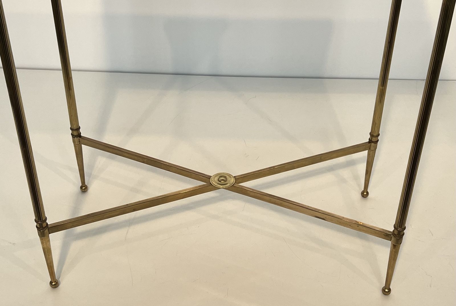 Pair Of Neoclassical Style Brass And Marble Top End Tables From Maison Jansen photo vinterior