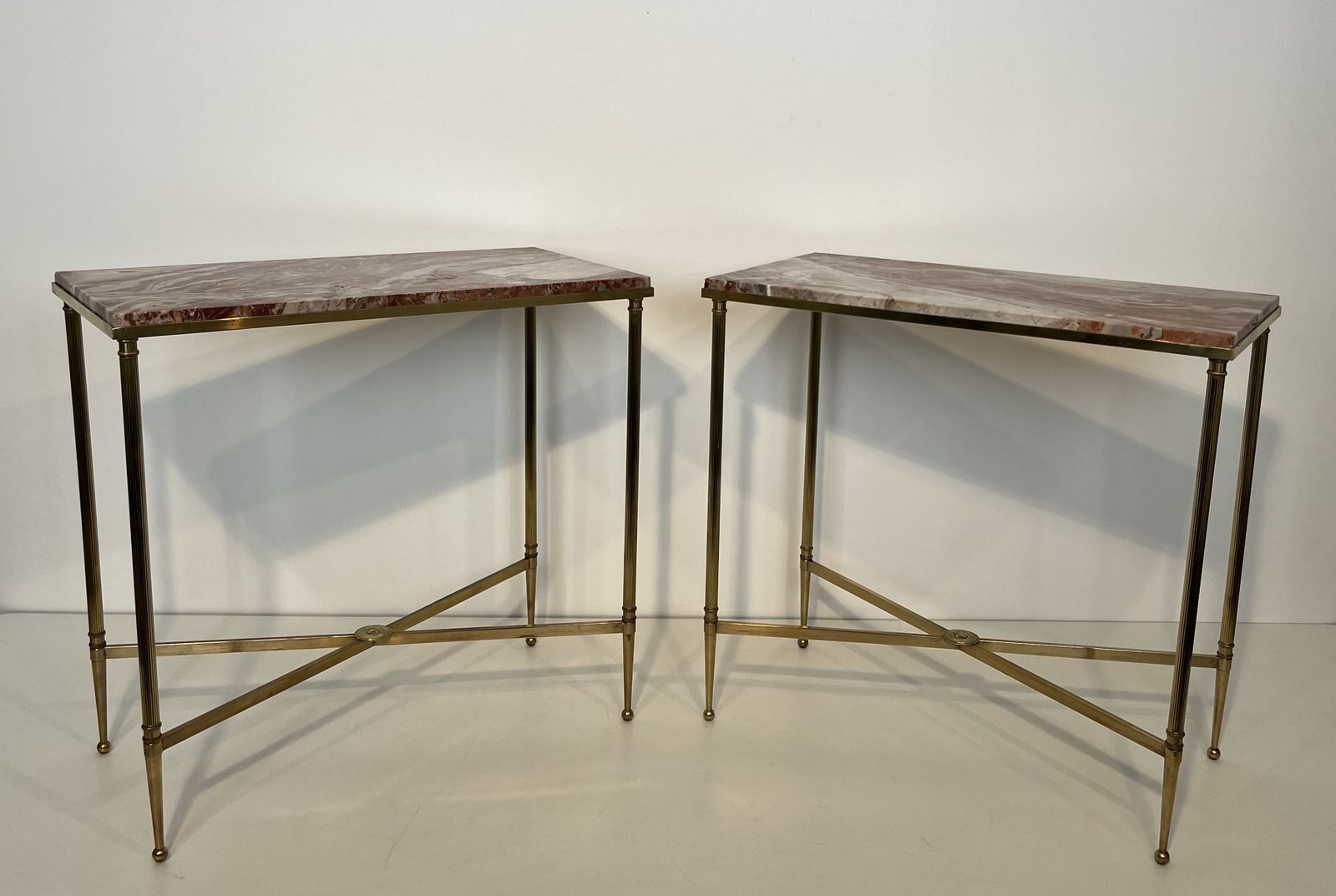 photo furniture Pair Of Neoclassical Style Brass And Marble Top End Tables From Maison Jansen