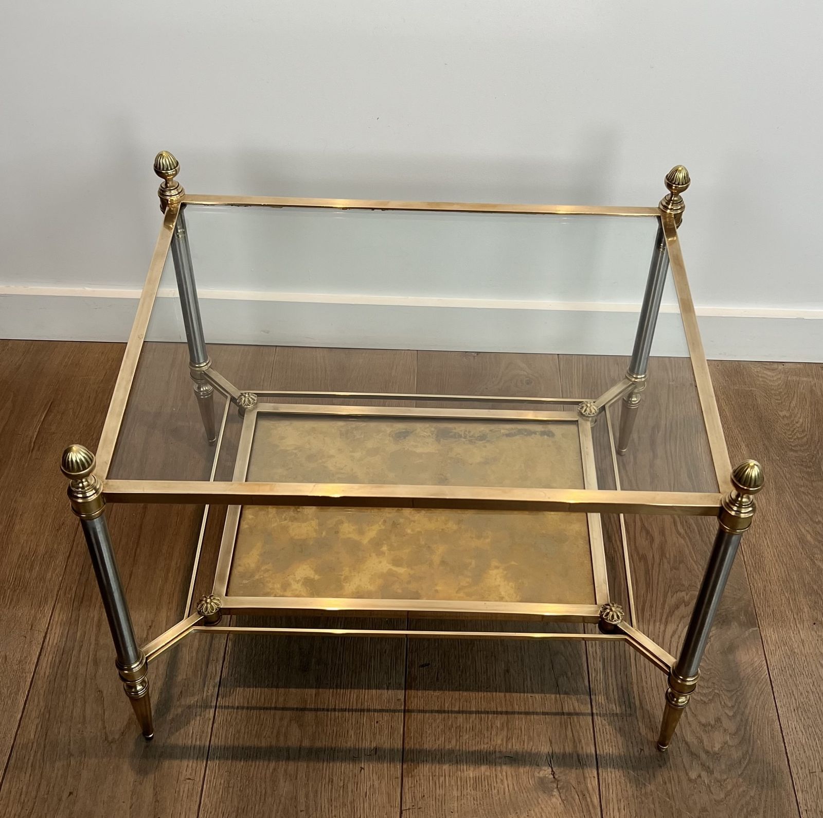 Pair Of Neoclassical Style Steel And Brass Side Tables From Maison Jansen photo buy
