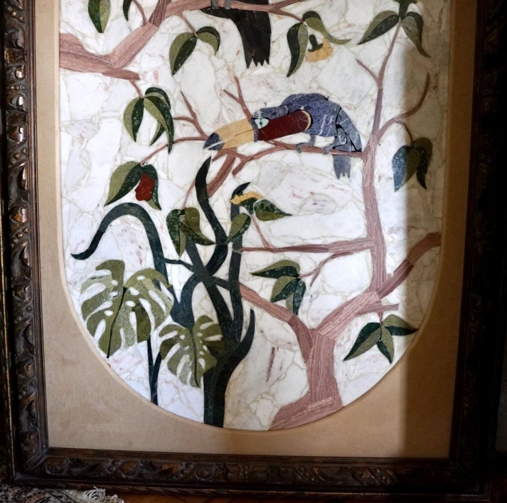 Large Pietre Dure Style Marble Panel Of Exotic Birds photo for sale