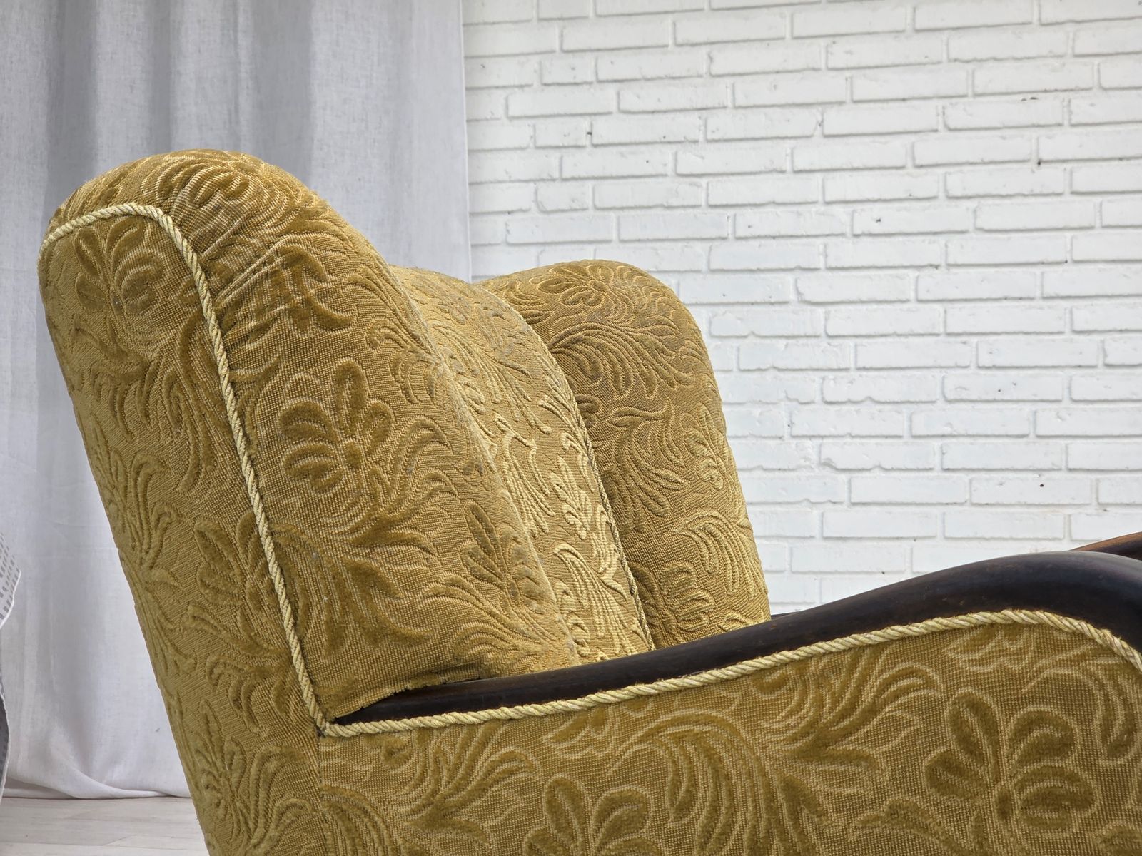 1960s, Danish Design, Armchair, Original Condition, Furniture Fabric, Dark Beech Wood. photo Furniture