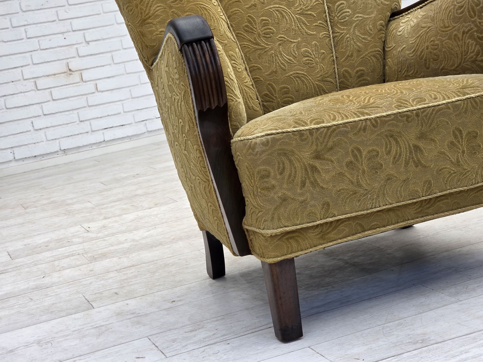 Furniture 1960s, Danish Design, Armchair, Original Condition, Furniture Fabric, Dark Beech Wood. photo