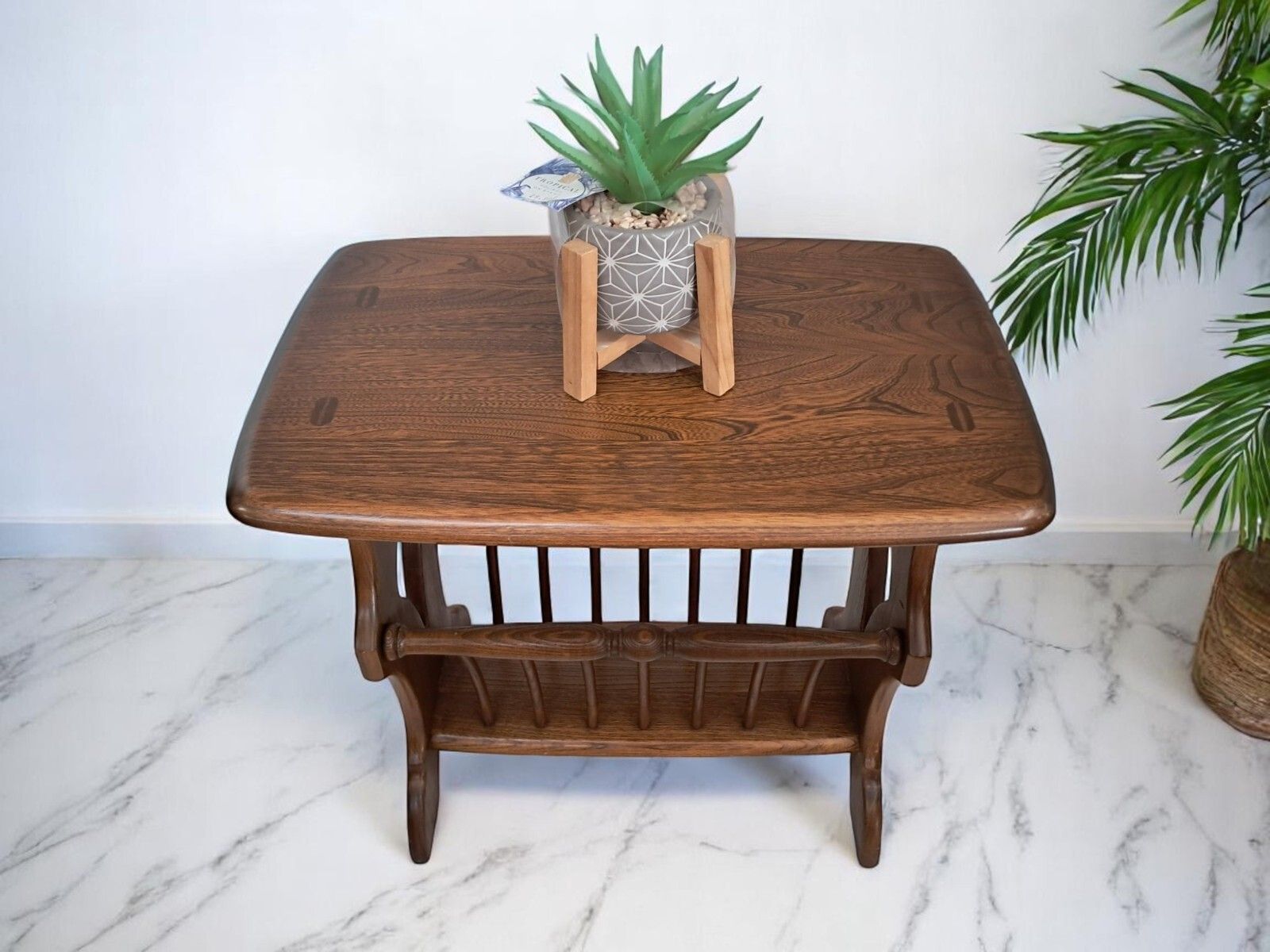 Vintage Ercol Magazine Rack Side Table Solid Elm Chaucer 974 | 1990's Vgc photo for sale