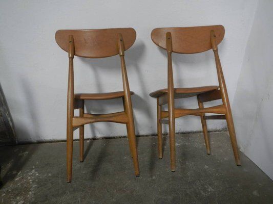 Set Of Chairs In Beech And Imitation Leather, 1950 photo for sale