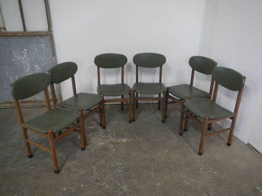 Beech And Imitation Leather Chairs, 1950, Set Of 6