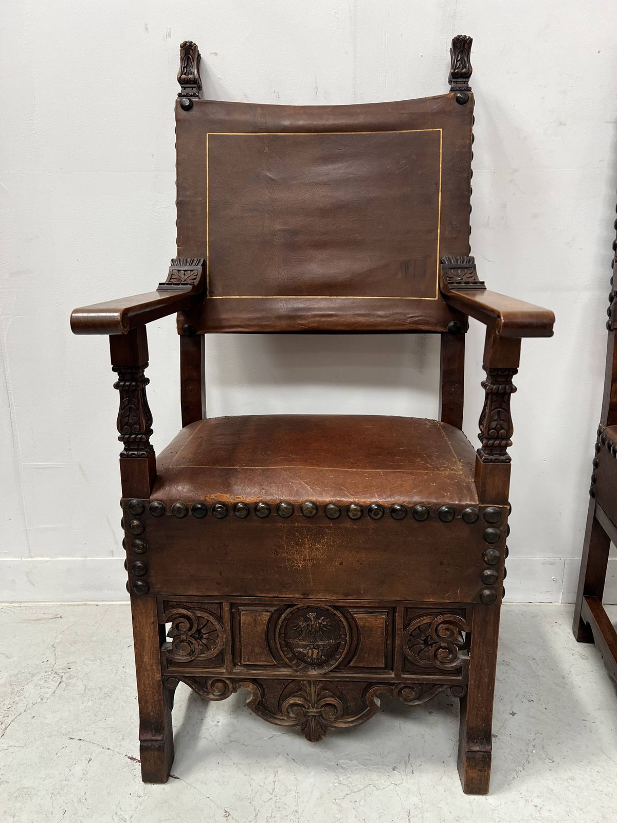 Pair Of Renaissance Style Armchairs In Walnut, 20th Century photo for sale