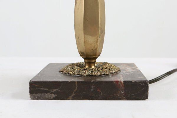 Art Nouveau Table Lamp With Brass And Marble Base And Glass Shade, 1920s photo buy