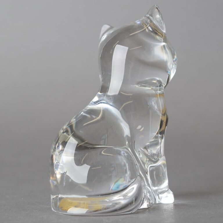 French Crystal Glass Cat Paperweight Figure photo furniture