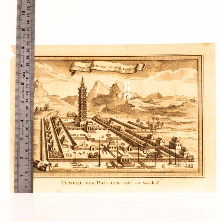 Antique 18th Century Engraving Depicting The Porcelain Tower Of Nanjing, China, After Nieuhof Ca. 1748 photo for sale