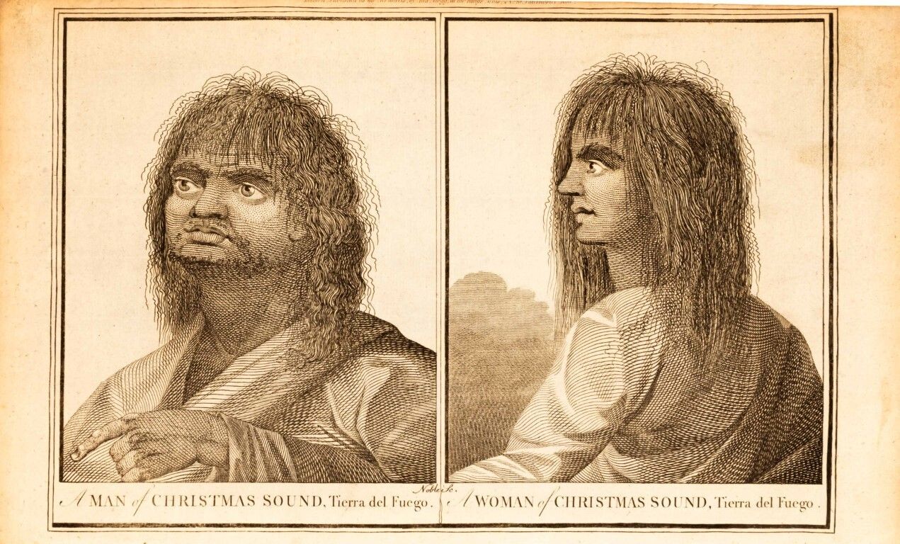 A Man Of Christmas Sound, Tierra Del Fuego Antique 18th Century Engraving