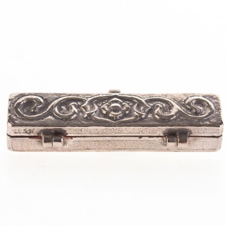 Antique Art Nouveau White Metal Pillbox With Floral Design photo furniture