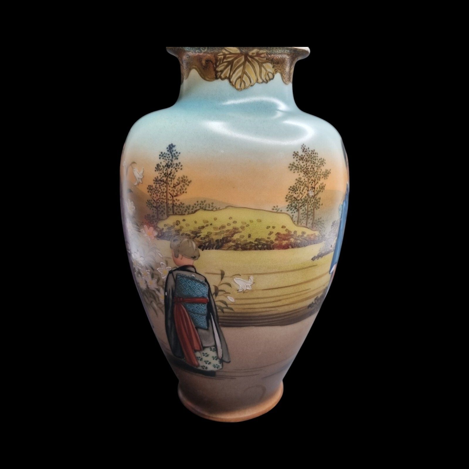 Japanese Satsuma Vase Porcelain Yuyaku 19th Century Hand Painted Geisha Meiji photo for sale