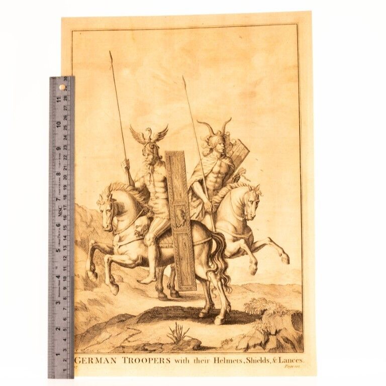 German Troopers With Their Helmets Antique 17th Century Engraving photo for sale