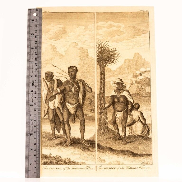The Apparel Of Hottentot Men Antique Engraving 18th Century photo for sale