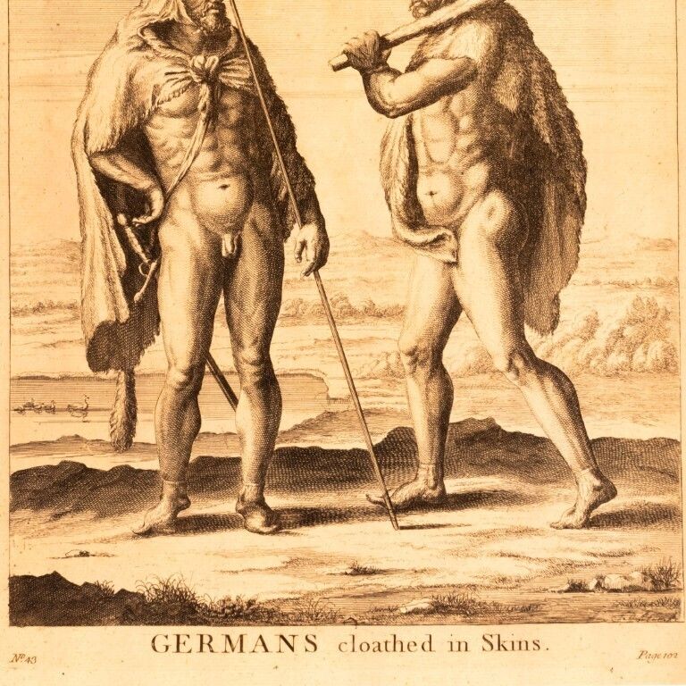 Germans Cloathed In Skins Antique 17th Century Engraving photo furniture