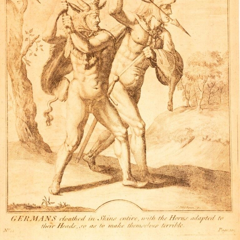 Germans Cloathed In Skins Antique 17th Century Engraving photo furniture