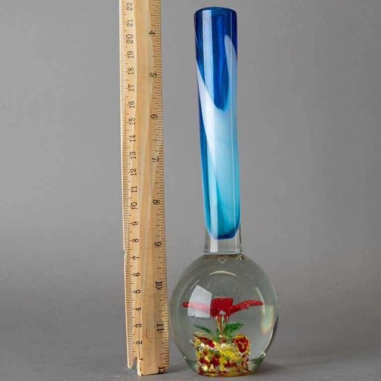 Murano Venetian Hand Blown Millefiori Glass Paperweight Bud Vase photo for sale