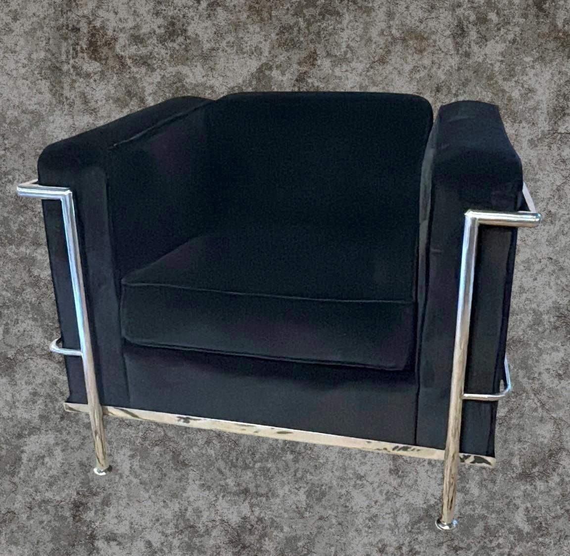 Le Corbusier Style Italian Armchair In Black Velvet With Stainless Steel Frame photo Furniture