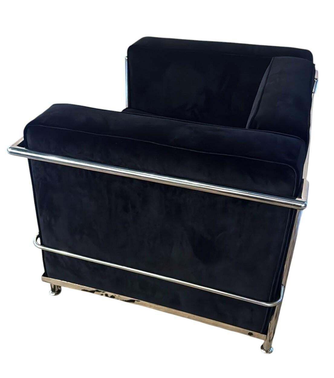 photo for sale Le Corbusier Style Italian Armchair In Black Velvet With Stainless Steel Frame