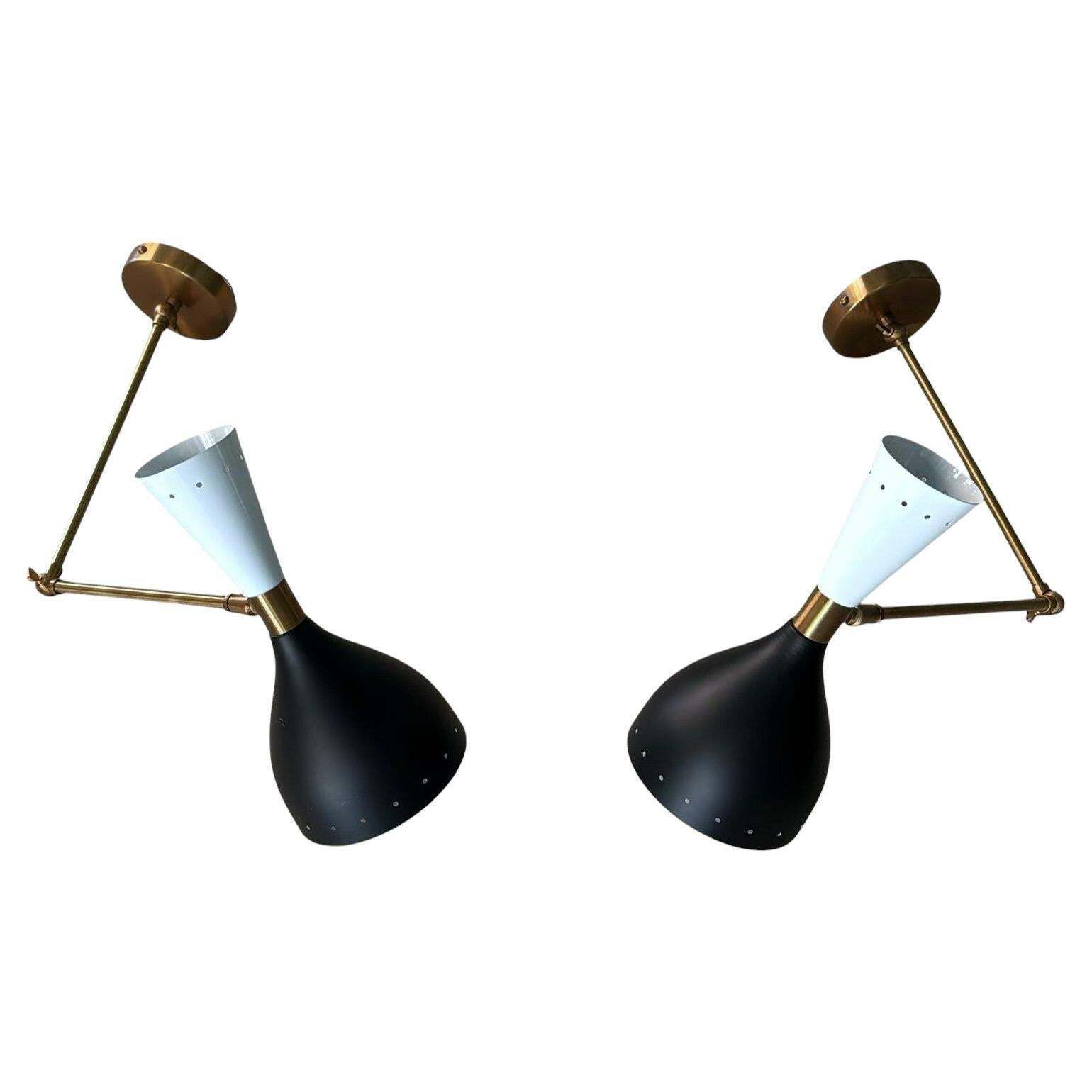 Stilnovo Style Pair Of Italian Brass And Painted Metal Wall Sconces