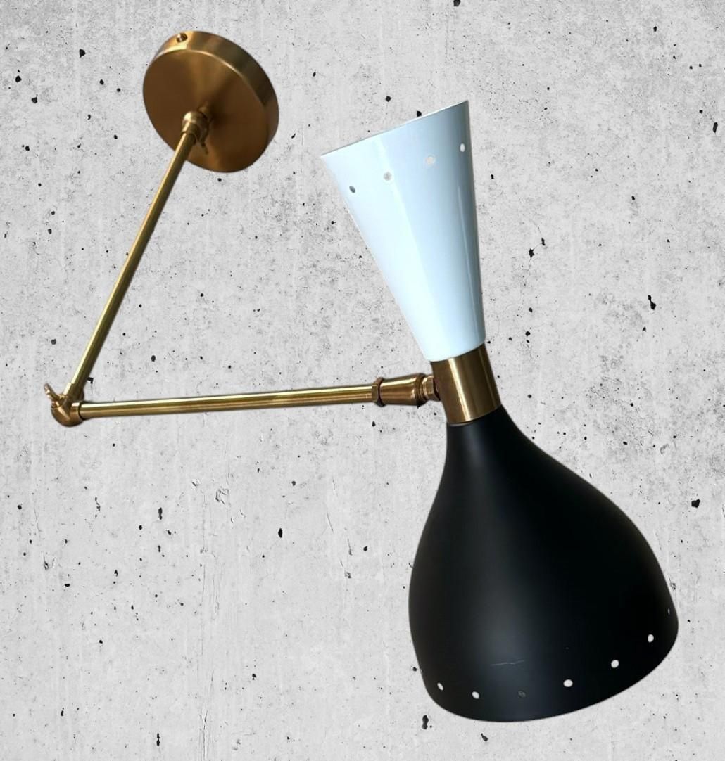 Stilnovo Style Pair Of Italian Brass And Painted Metal Wall Sconces photo Lighting