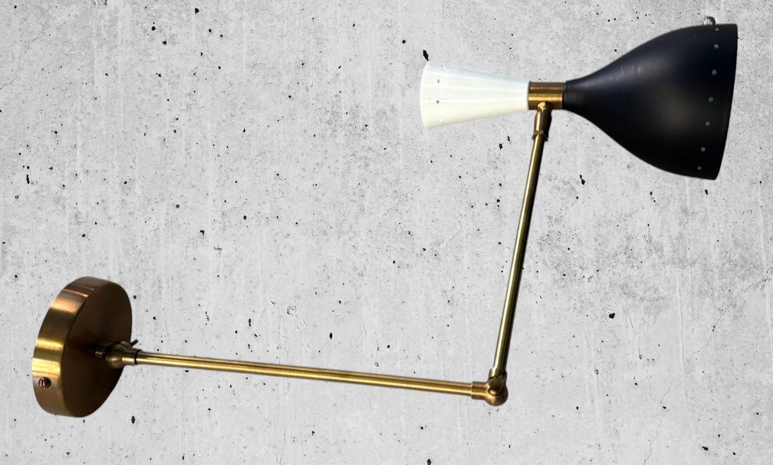 Stilnovo Style Pair Of Italian Brass And Painted Metal Wall Sconces photo 1079.0