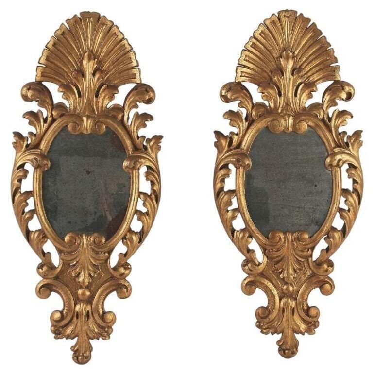 Pair Of 19th Century Italian Gilt Wall Mirrors, Handcarved   It Ca. 1850