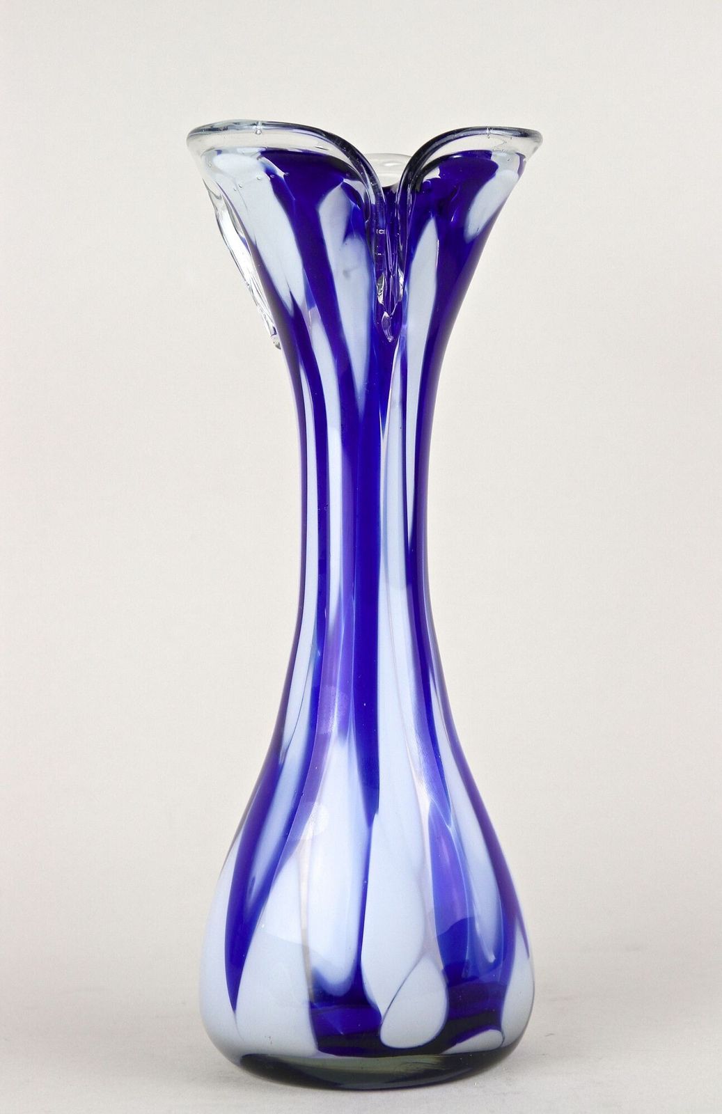 Mid Century Dark Blue/ White Murano Glass Vase, Italy Ca. 1970 photo furniture