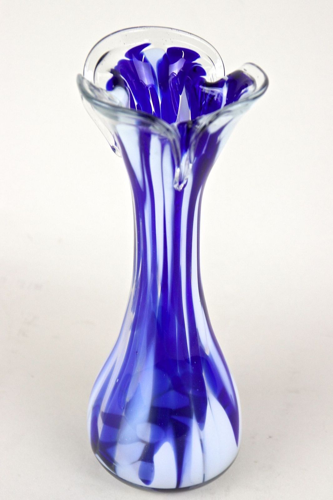 Mid Century Dark Blue/ White Murano Glass Vase, Italy Ca. 1970 photo vintage
