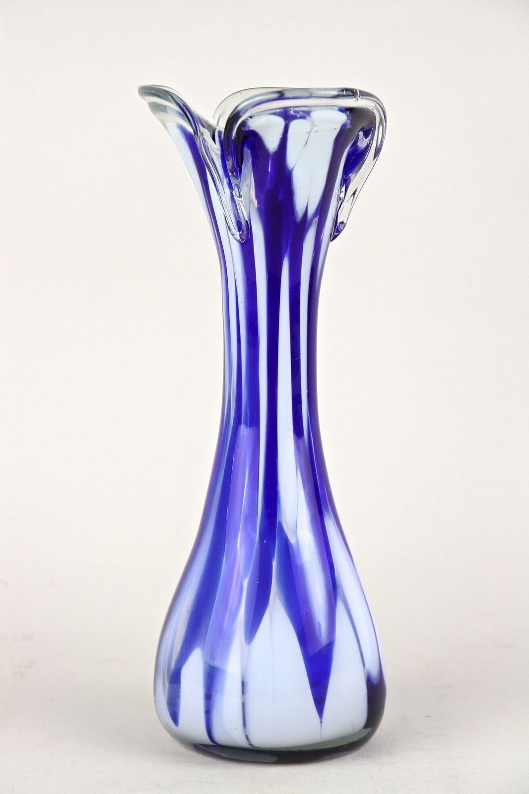 photo for sale Mid Century Dark Blue/ White Murano Glass Vase, Italy Ca. 1970