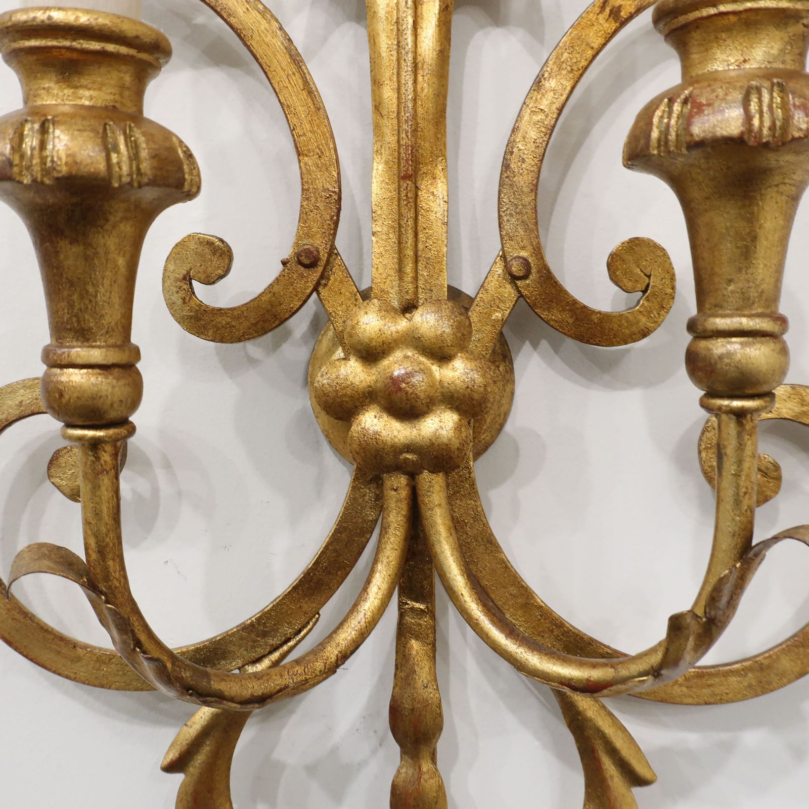 Pair Of Italian Mid Century Gilt Metal Wall Lights By Li Puma Firenze photo for sale