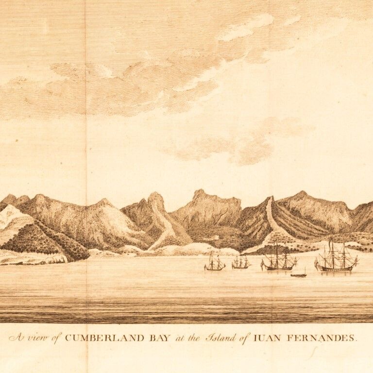 Antique 18th Century Engraving Titled “A View Of Cumberland Bay At The Island Of Juan Fernandes” photo furniture