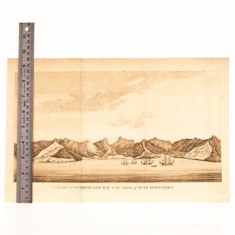 Antique 18th Century Engraving Titled “A View Of Cumberland Bay At The Island Of Juan Fernandes” photo for sale