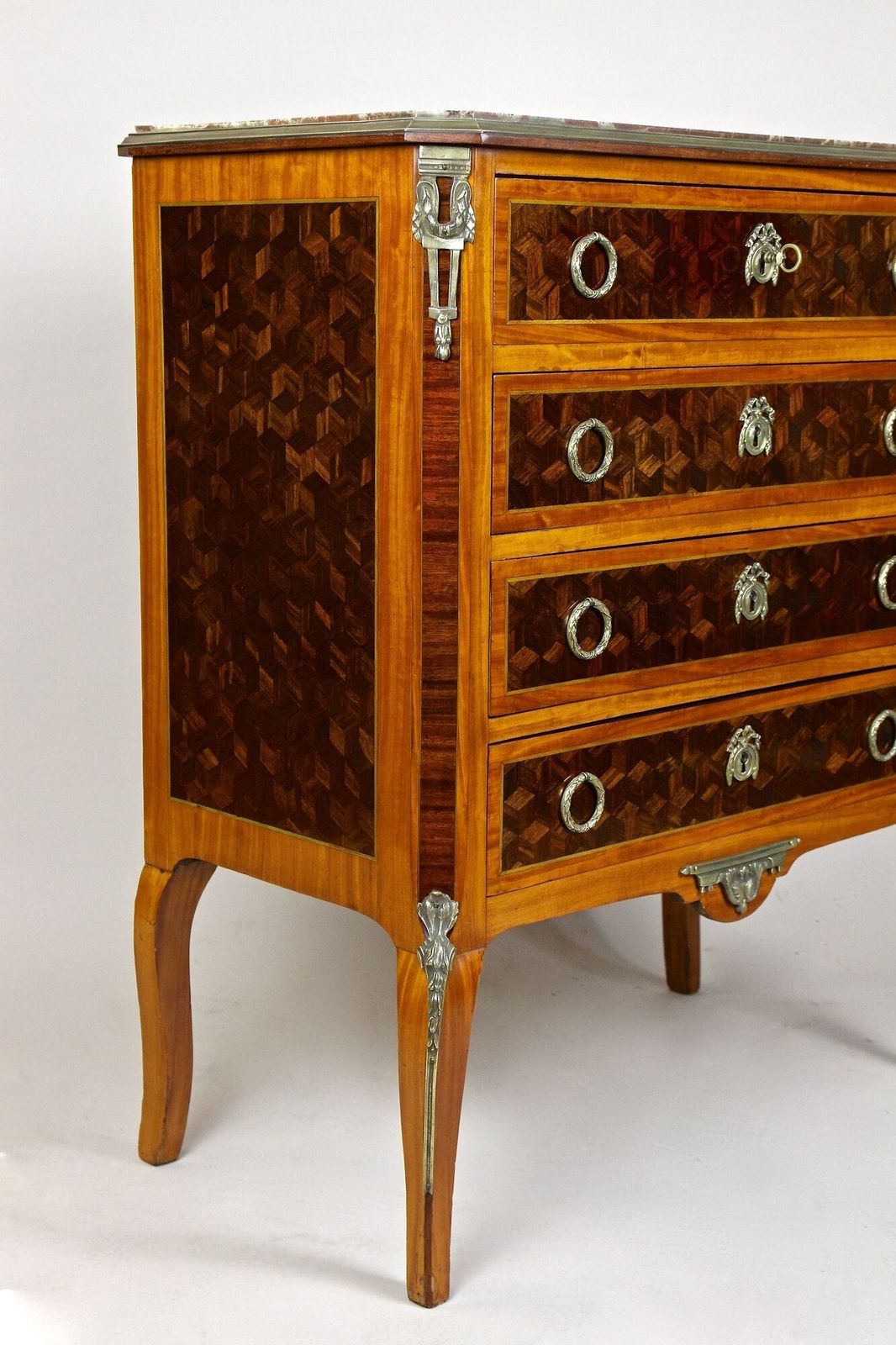 19th Century Marquetry Chest Of Drawers, Transitional Style, France Ca. 1870 photo vintage
