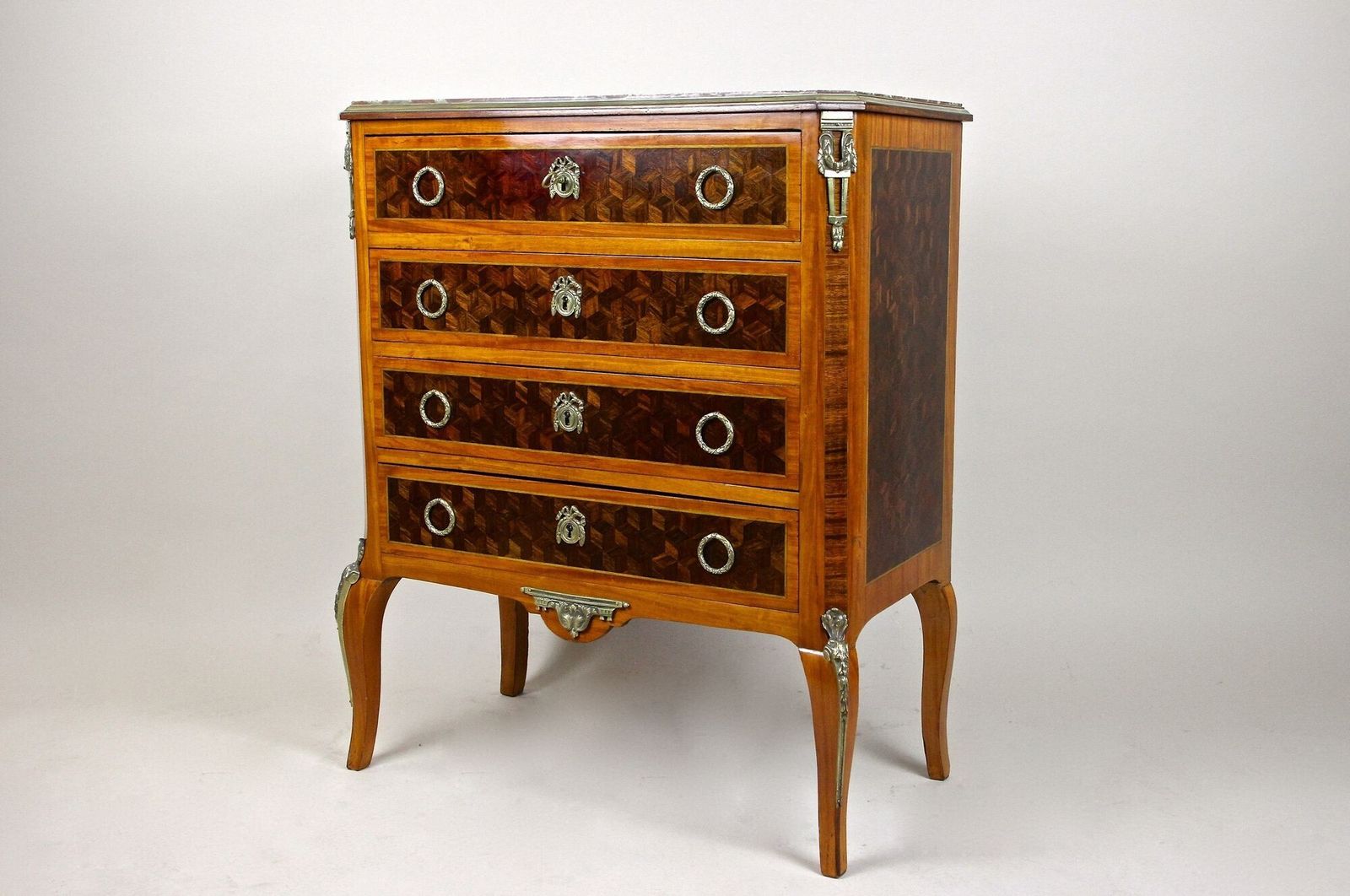 5900.0 19th Century Marquetry Chest Of Drawers, Transitional Style, France Ca. 1870 photo