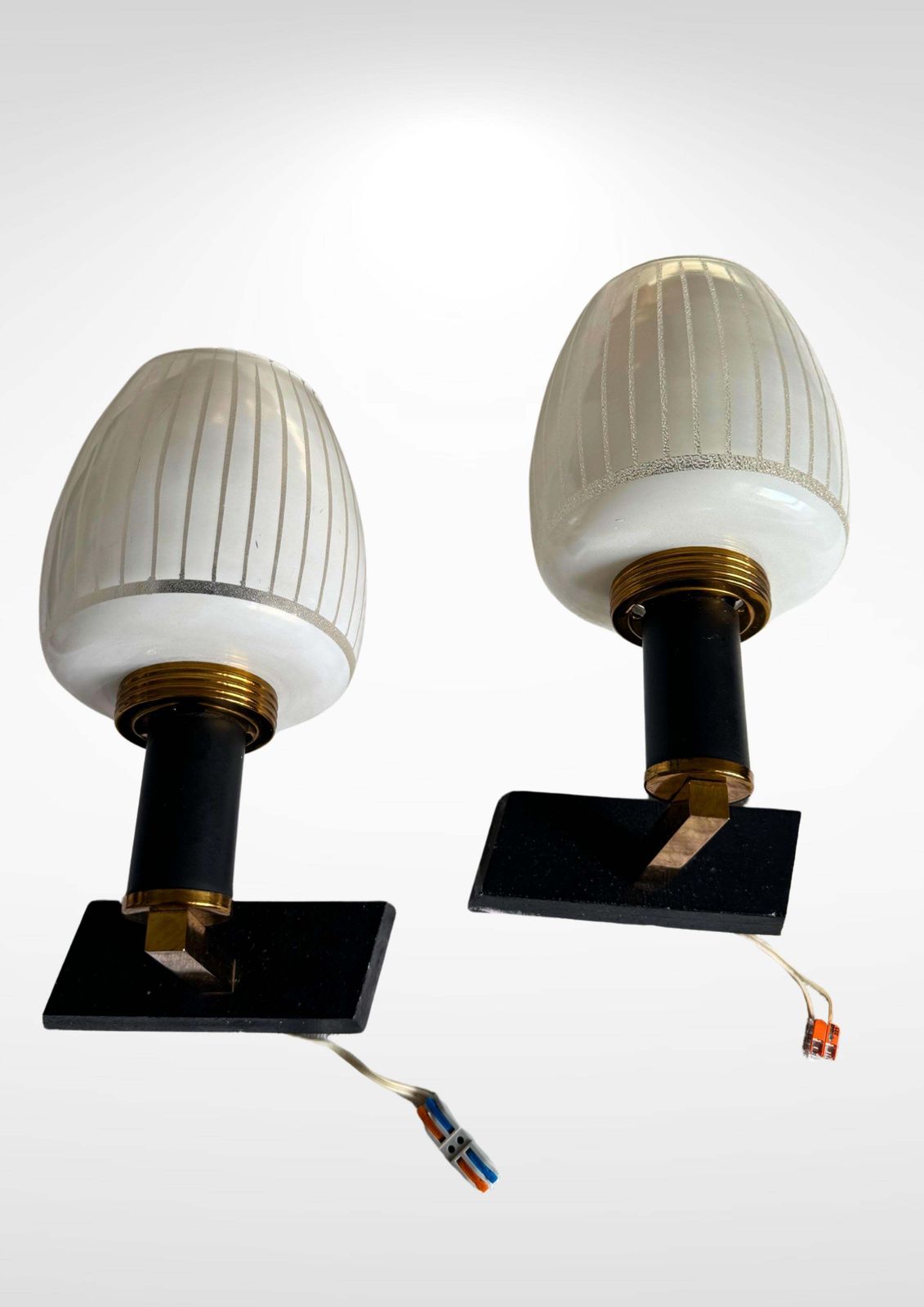 Pair Of Mid Century Italian Frosted Glass And Brass Wall Sconces photo vinterior